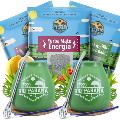 Yerba Mate Rio Parana setti KAHDELLE Calabash Bombilla