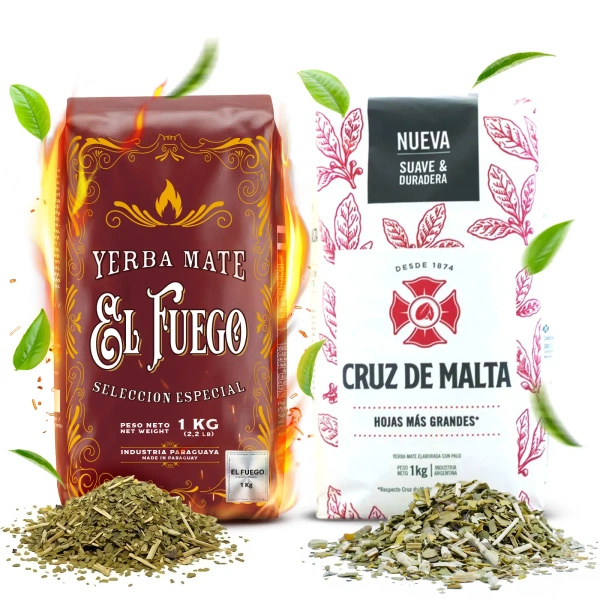 Yerba Mate Elaborada -setti: El Fuego 1kg + Cruz de Malta 1kg