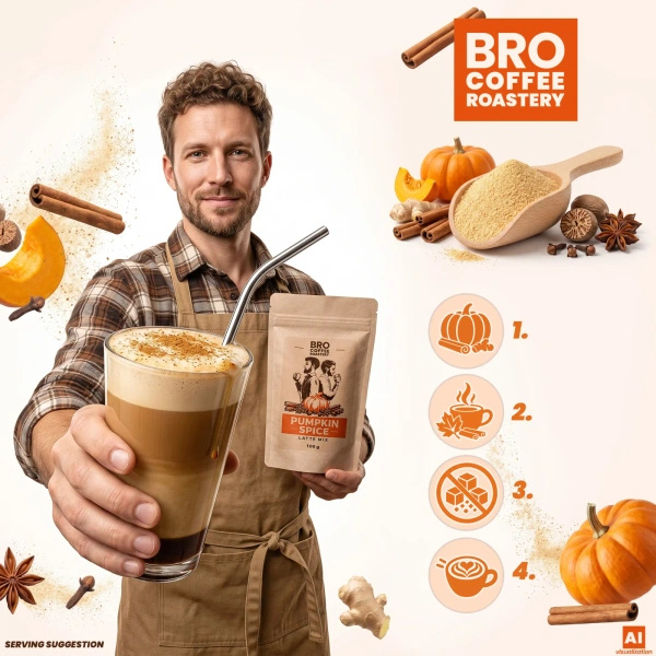 Pumpkin Spice Latte -setti: kahvi Bro Coffee Roastery Brazil Samba 1kg + Pumpkin Spice Latte Mix 100g