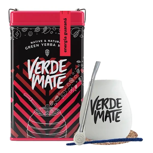 Set Yerbera Verde Mate Energia Guarana 0.5kg