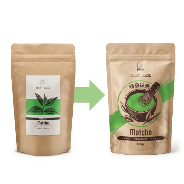 Matcha-teen valmistustarvikkeet: matcha 100g + tarvikkeet