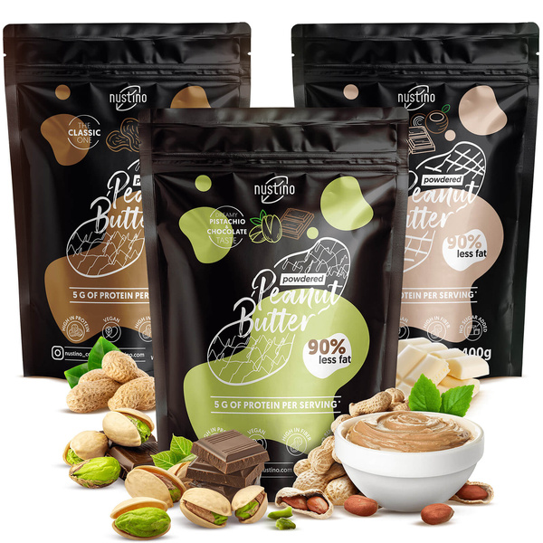 Nustino maapähkinävoijauhe-setti: eri makuja 3x400g