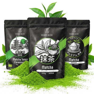 Setti: 3 japanilaista luomu‑matcha‑teetä – seremoniallinen + premium + kulinaarinen