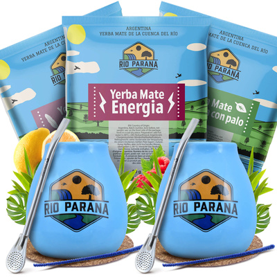 Yerba Mate Rio Parana setti KAHDELLE Calabash Bombilla