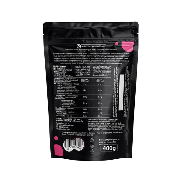 Nustino - Maapähkinävoijauhe - Vadelma (ilman lisättyä sokeria) 400g