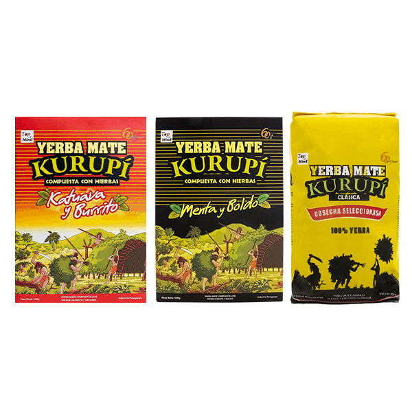 Yerba Mate Kurupi Katuava + Menta Boldo + Clasica = 1,5 kg.