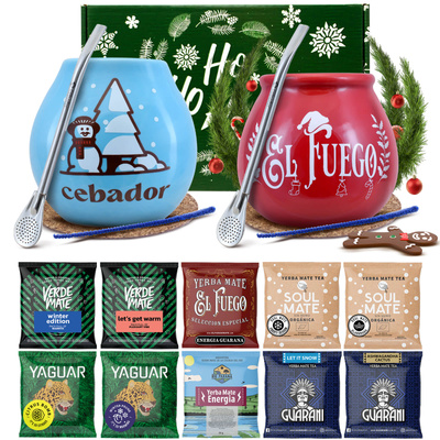 Joululahjasetti pariskunnille - Yerba Mate 10x50 g (500g) + 2x tarvikkeet + laatikko