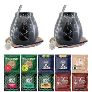 Yerba Mate Set 10x50g 2x Calabash + 2x Bombilla