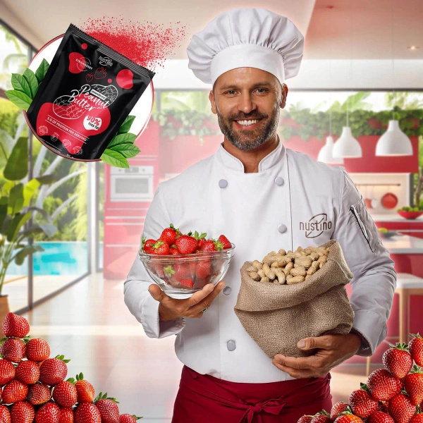 Nustino – Maapähkinävoi jauheena – Strawberry (ei lisättyä sokeria) 400 g