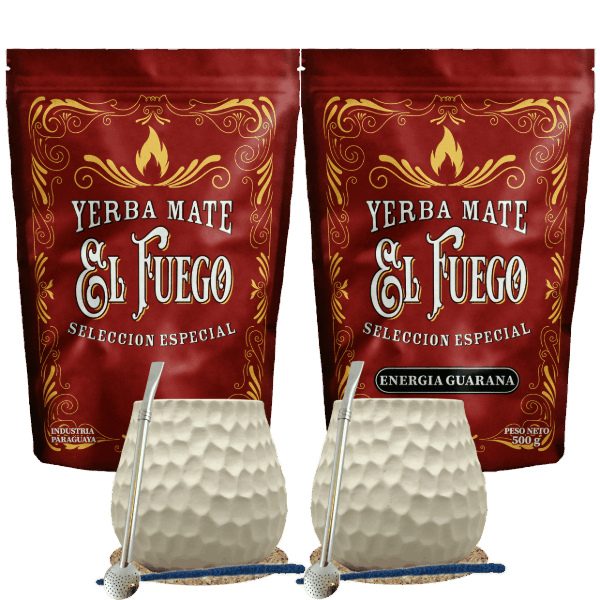 Aloitussetti kahdelle Yerba Mate El Fuego 2×500g + 2× Mate Gourd + 2× Bombilla