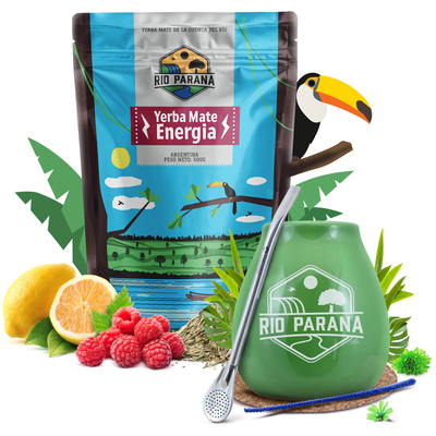 Yerba Mate setti Rio Parana Energia 500g Calabash + Bombilla