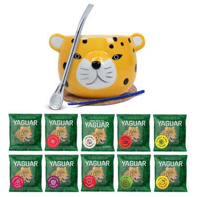 Yerba Mate -setti: näytteet Yaguar 10x50g + Kalebassi + Bombilla