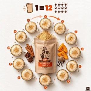 Pumpkin Spice Latte -setti: kahvi Bro Coffee Roastery Brazil Cerrado 1kg + Pumpkin Spice Latte Mix 100g