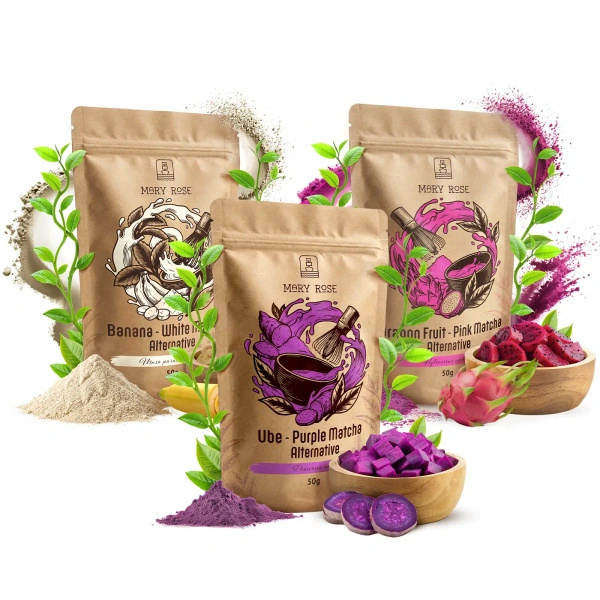 Värikäs matcha‑setti: Purple Matcha + White Matcha + Pink Matcha