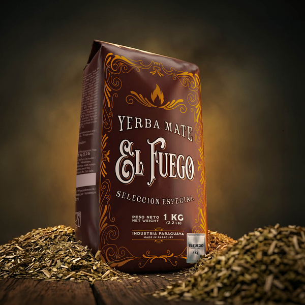 Yerba Mate -setti: El Fuego Elaborada 1kg + Kalebassi + Bombilla