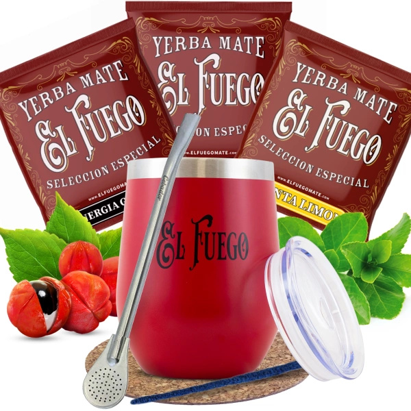 Yerba Mate El Fuego -setti: näytteet 3x50g + TermoLid + Bombilla