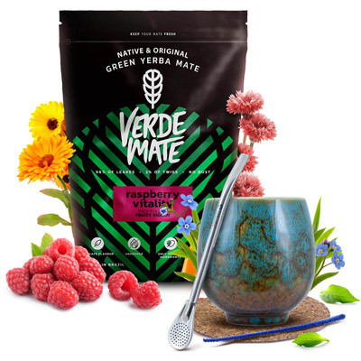 Yerba Mate set Verde Mate Vadelma 500g Calabash + Bombilla