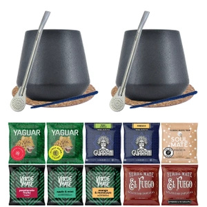Yerba Mate Set 10x50g 2x Calabash + 2x Bombilla