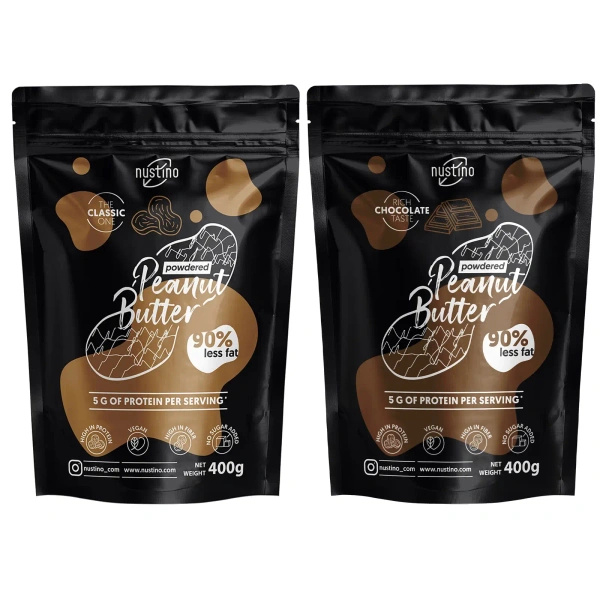 Nustino-maapähkinävoijauhesarja: Classic + Chocolate 2x400g