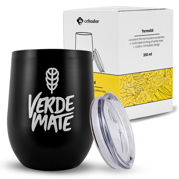 TermoLid – lämpömuki yerba matelle kannella – Verde Mate (musta) – 350 ml