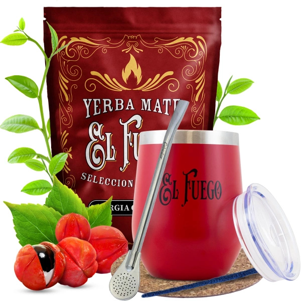 Yerba Mate Setti El Fuego Energia Guarana 500g 0,5kg + TermoLid + Bombilla