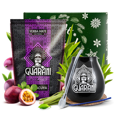 Lahjasetti Yerba Mate Guarani Maracuya Calabash + Bombilla 500g