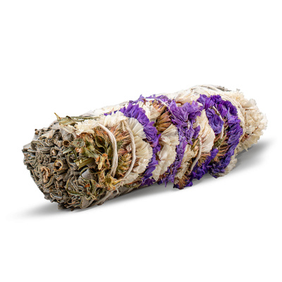 Valkoinen salvia violetilla ja valkoisella Sinuatalla - suitsutus 20-30g (nippu).