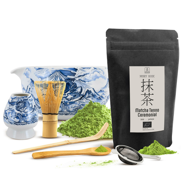 Seremoniallinen setti matcha-teen valmistukseen: japanilainen luomu matcha 30g + tarvikkeet