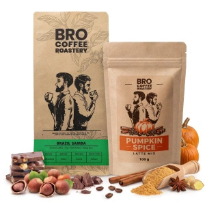 Pumpkin Spice Latte -setti: kahvi Bro Coffee Roastery Brazil Samba 1kg + Pumpkin Spice Latte Mix 100g