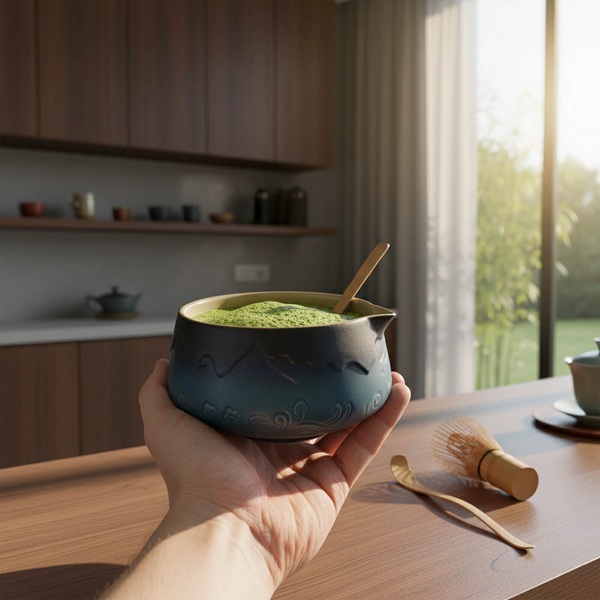 Matchawan - Keraaminen Matcha-kulho, jossa nokka - Mountain (sininen)