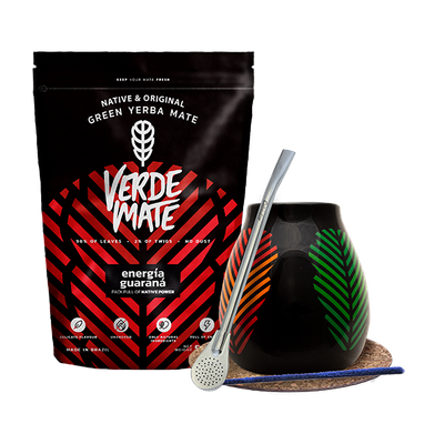 Yerba Mate -setti: Verde Mate Energía Guaraná 500g + Kalebassi + Bombilla