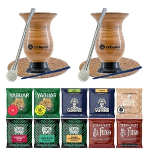 Yerba Mate Set 10x50g 2x Calabash + 2x Bombilla
