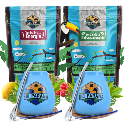 Yerba Mate Rio Parana Kahden hengen setti Calabash Bombilla 1000g