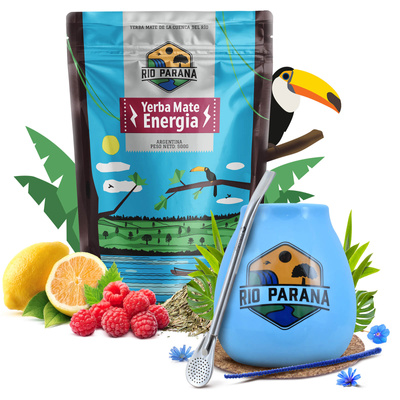 Yerba Mate setti Rio Parana Energia 500g Calabash + Bombilla