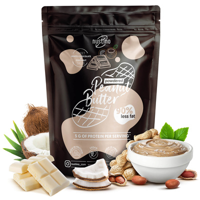 Nustino - Maapähkinävoijauhe - Valkoinen suklaa & kookos (ei lisättyä sokeria) 400g