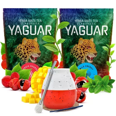 Yerba Mate Setti Yaguar 2x500g + Kalebassi + Bombilla