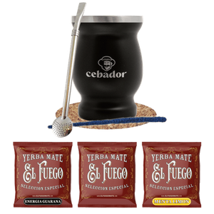 Yerba Mate -Setti: näytteet El Fuego 3x50g + TermoMate + Bombilla