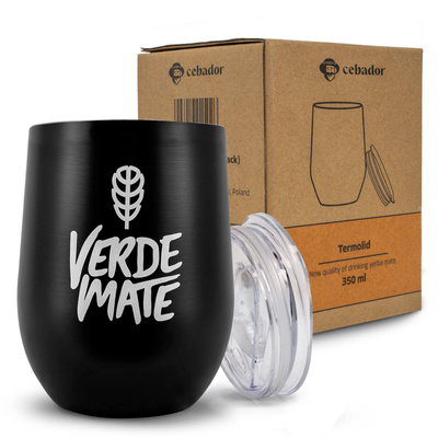 TermoLid – lämpömuki yerba matelle kannella – Verde Mate (musta) – 350 ml