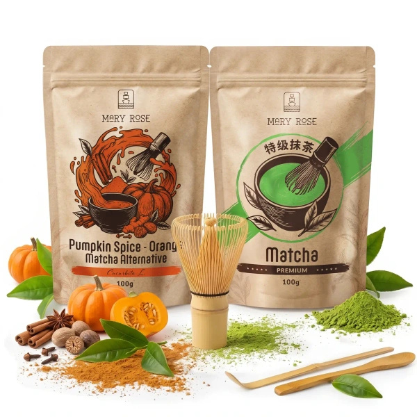 Setti värikkääseen Matcha Latteen: Matcha + Orange Matcha + tarvikkeet