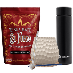 Yerba Mate -setti: El Fuego 500g + Termospullo LED + Kalebassi + Bombilla