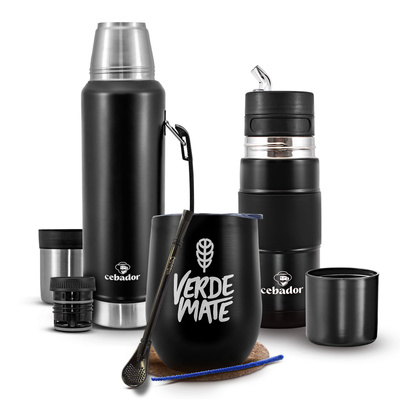Yerba Mate -tarvikesarja: Yerbomos + termospullo + terminen mate-kurpitsa.