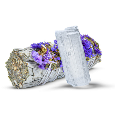 Meditaatiosetti: valkoinen salvia suitsuke + seleeniitti