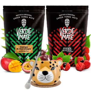 Yerba mate setti Verde Mate keraaminen kalebassi Yaguar Gatito bombilla