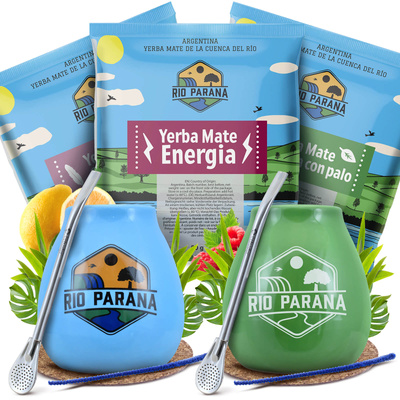 Yerba Mate Rio Parana setti KAHDELLE Calabash Bombilla