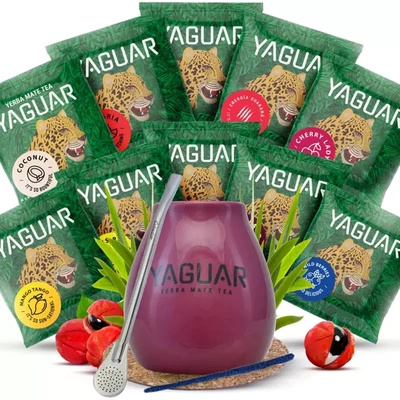 Setti Yerba Mate Yaguar 10x50g Calabash Bombilla