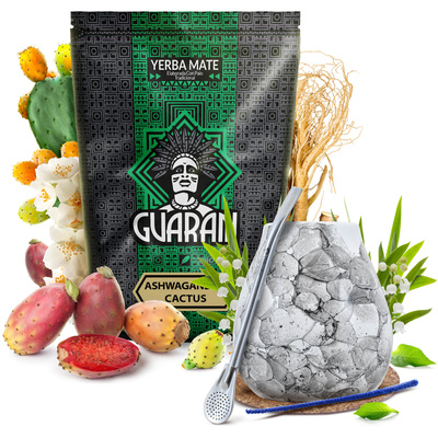 Yerba Mate set Guarani Ashwagandha 500g Calabash + Bombilla