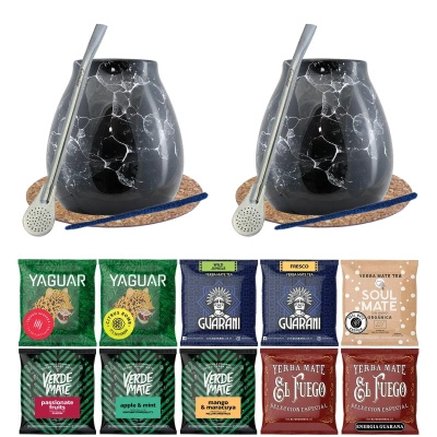 Yerba Mate Set 10x50g 2x Calabash + 2x Bombilla