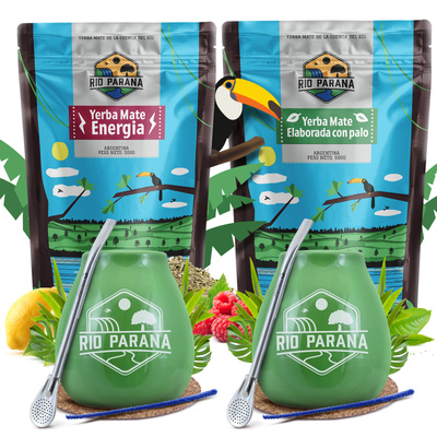 Yerba Mate Rio Parana Kahden hengen setti Calabash Bombilla 1000g