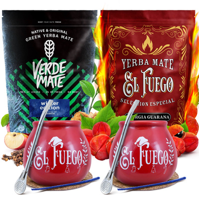 Yerba Mate Winter Set KAHDELLE Calabash Bombilla 1000g