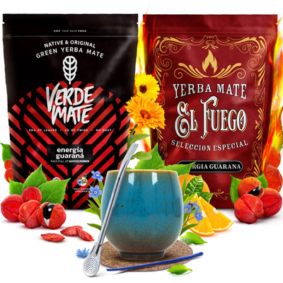 Yerba Mate setti Verde Mate El Fuego Energia 2x500g + tarvikkeet
